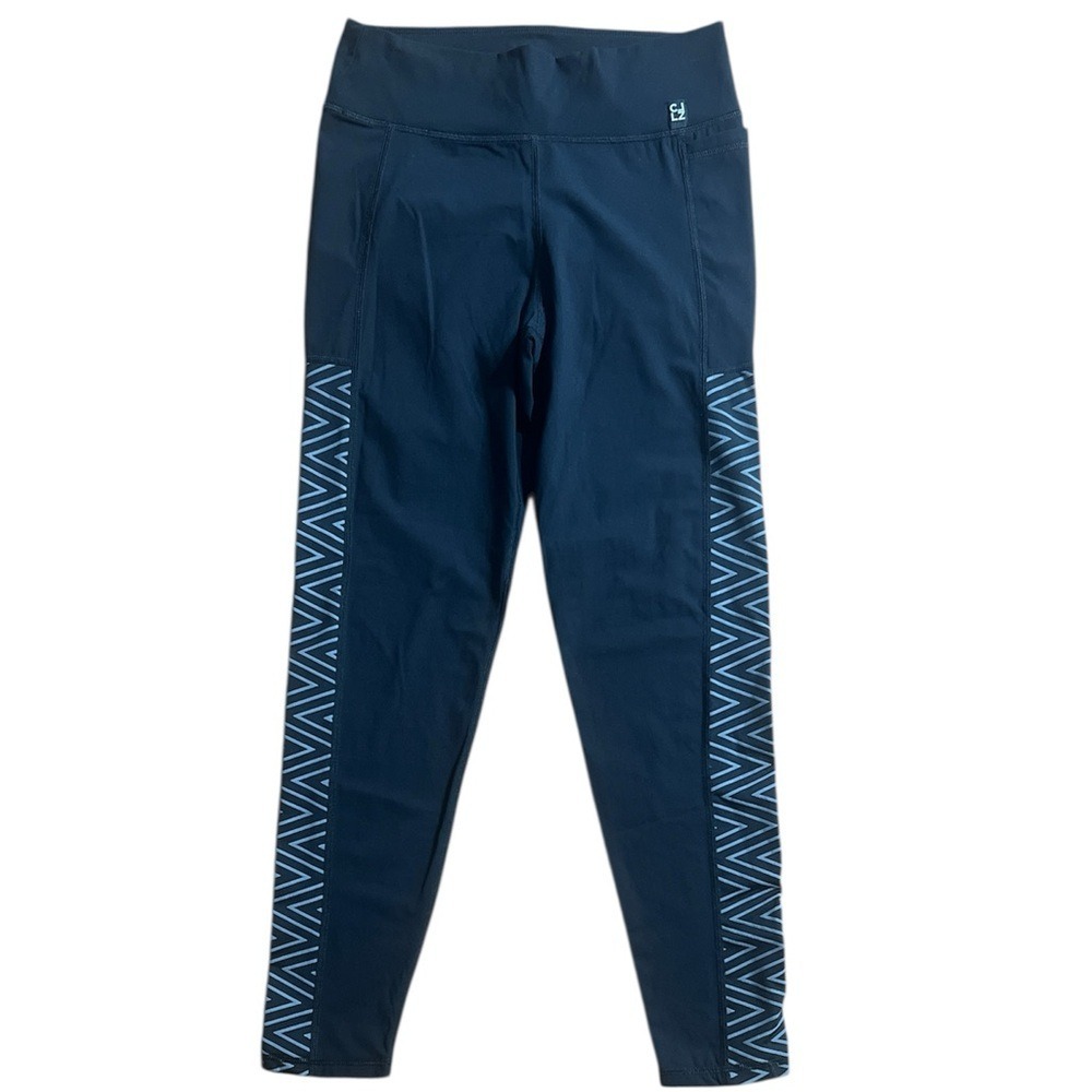 Calzedonia Black Blue Geometric High Waisted Active Leggings Pockets M MODP1056